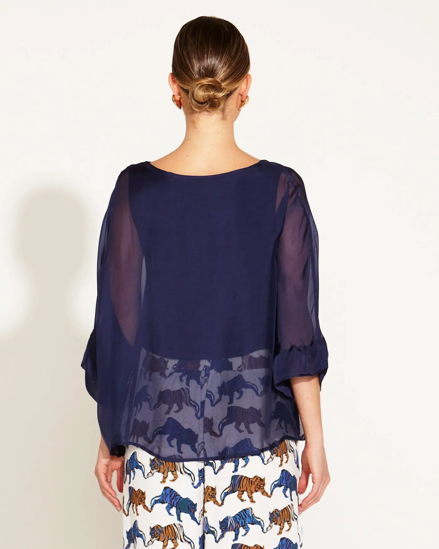 Fate Becker Sunlight Shadow Silk Top Navy - Shop Now