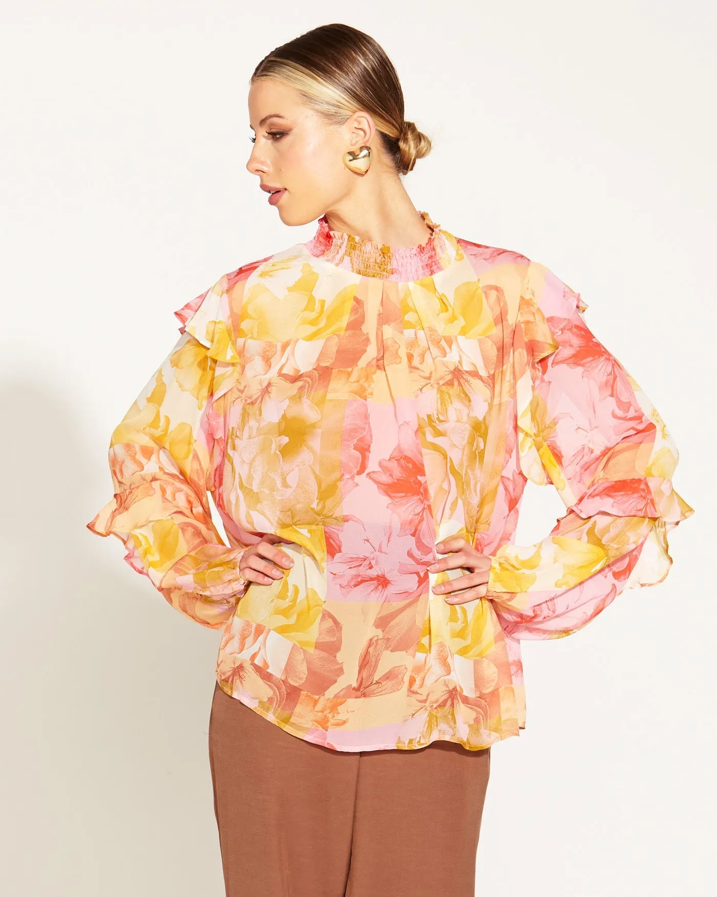 FB Earthly Long Sleeve Sheer Blouse - Paradise Floral