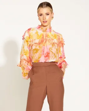 FB Earthly Long Sleeve Sheer Blouse - Paradise Floral