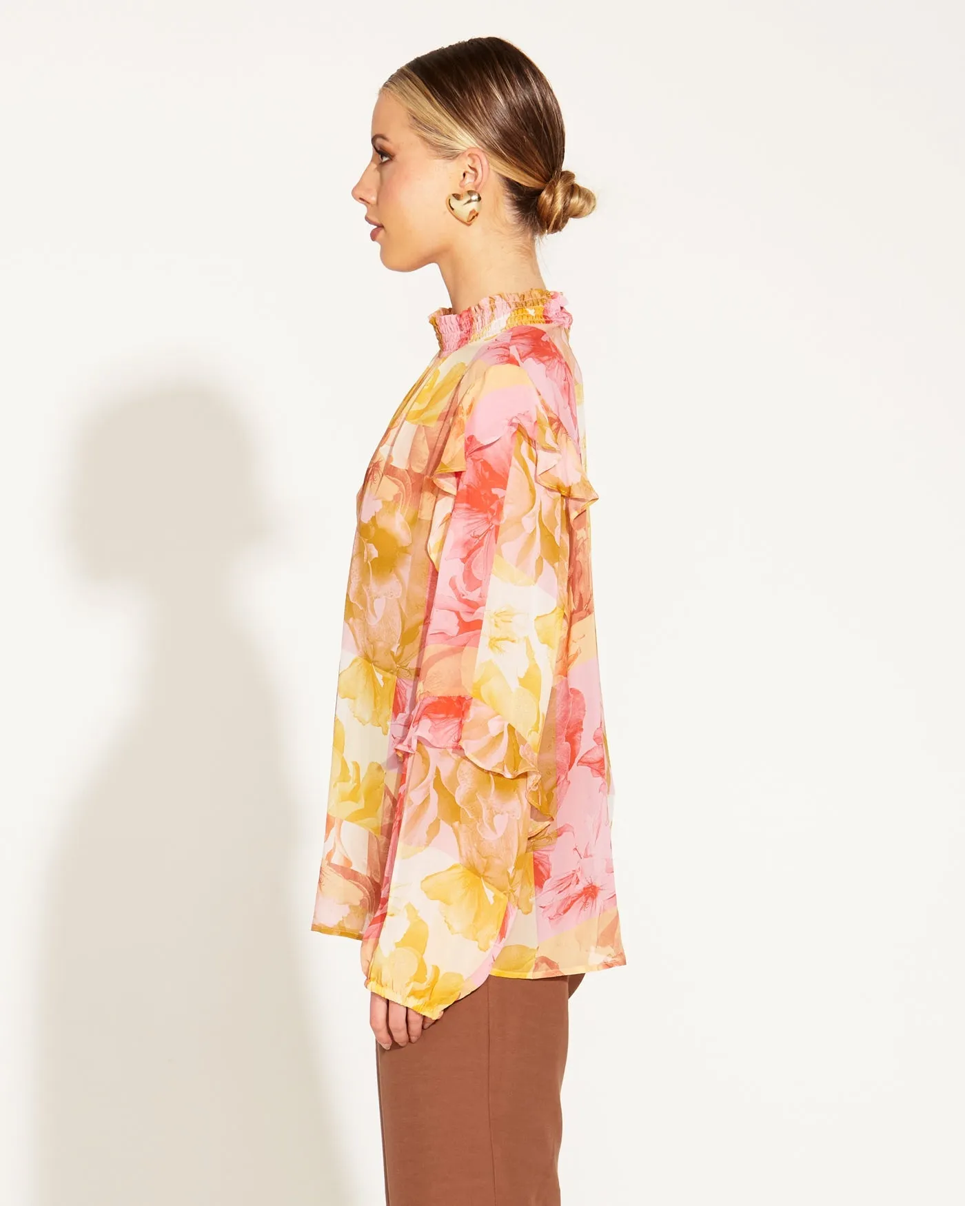 FB Earthly Long Sleeve Sheer Blouse - Paradise Floral