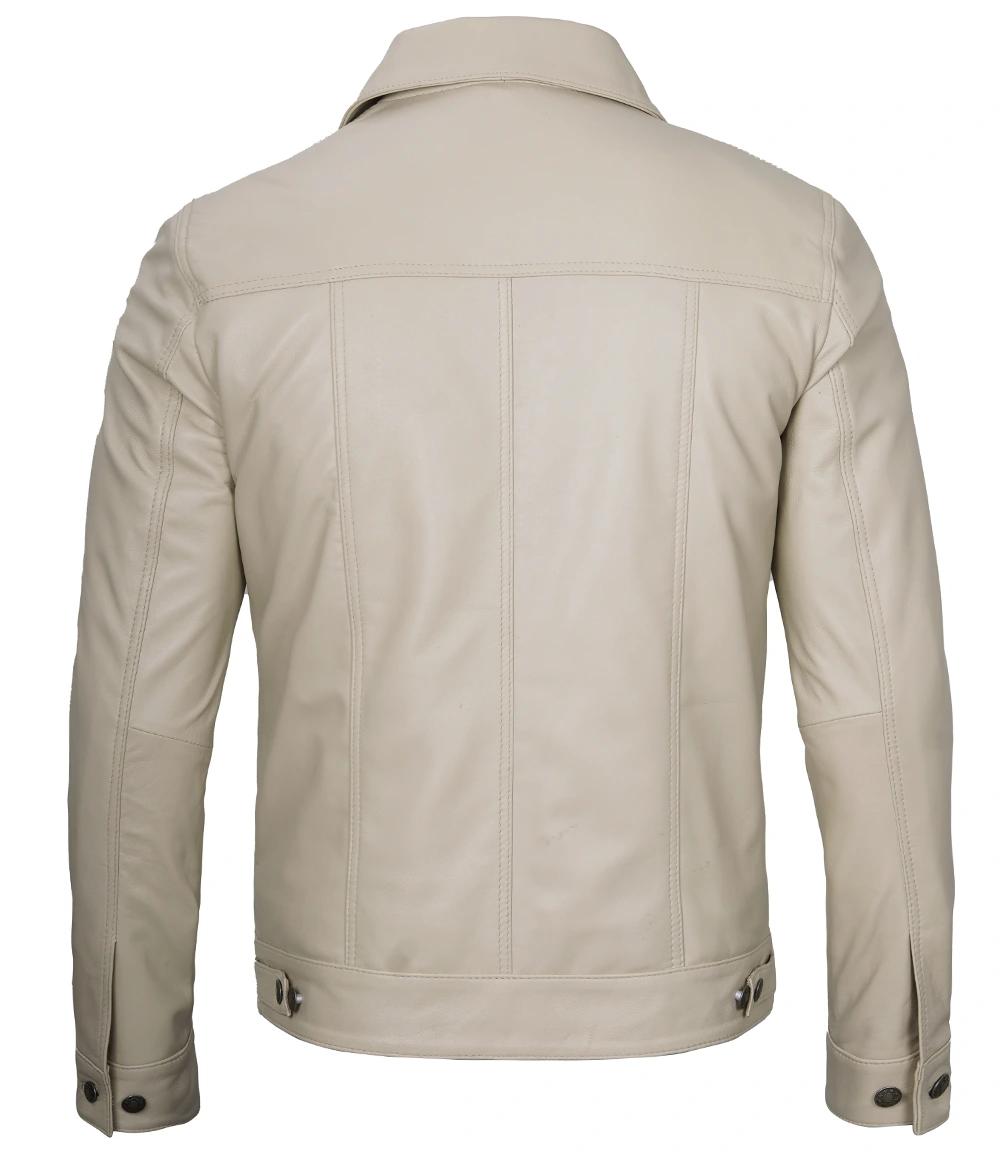 Fernando Men's Beige Real Trucker Leather Jacket