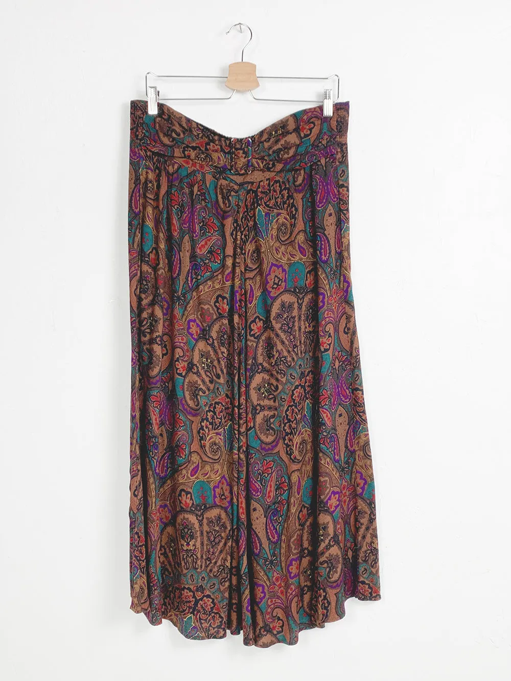 Fleur De Lis Print Rayon Midi Skirt Belt