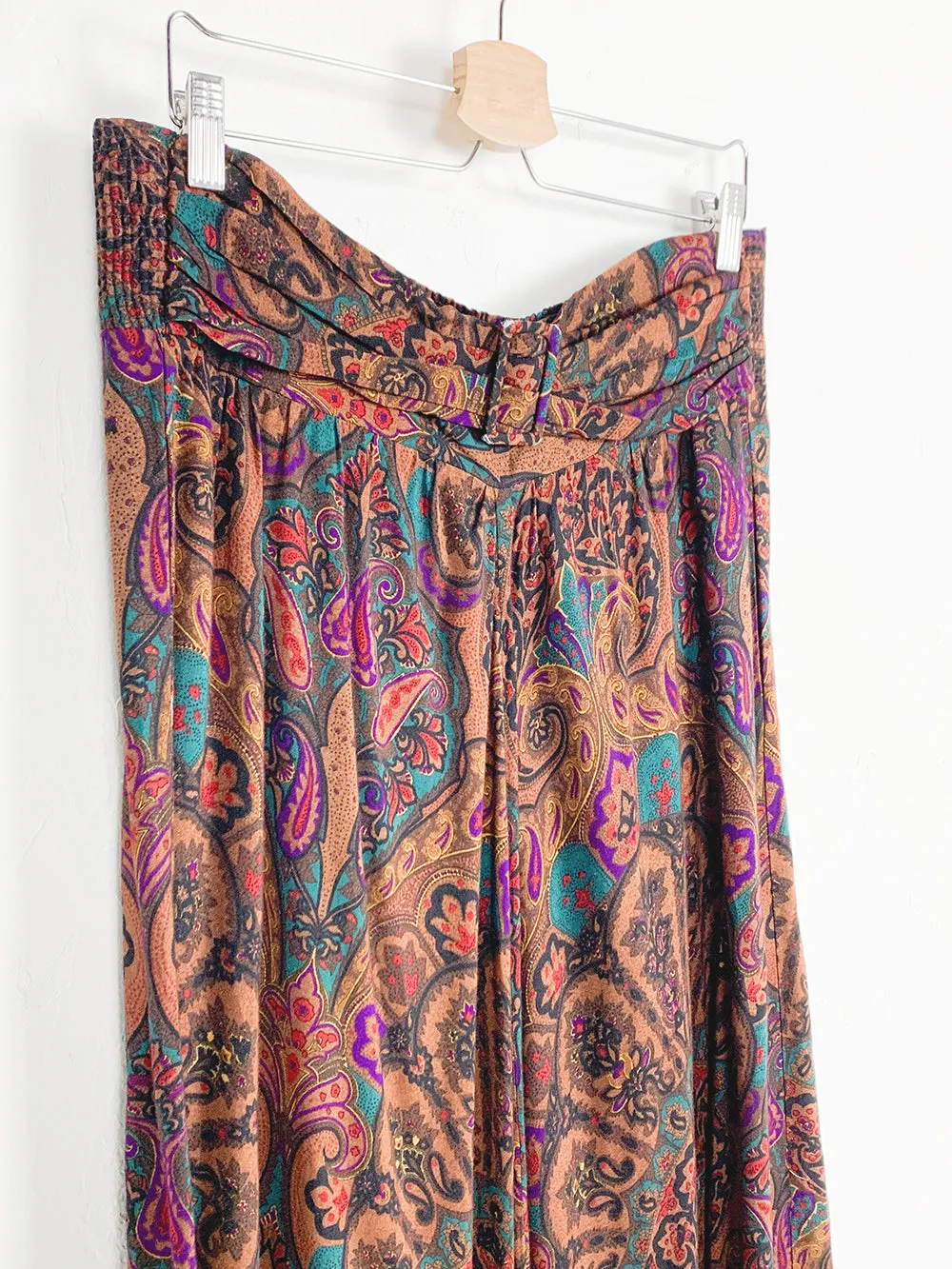 Fleur De Lis Print Rayon Midi Skirt Belt