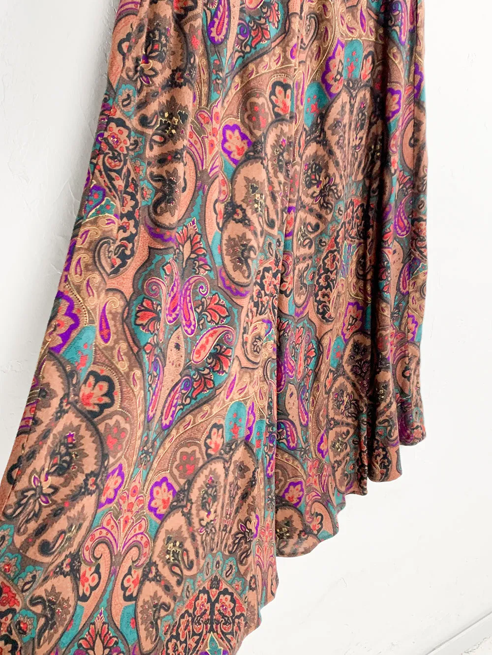 Fleur De Lis Print Rayon Midi Skirt Belt