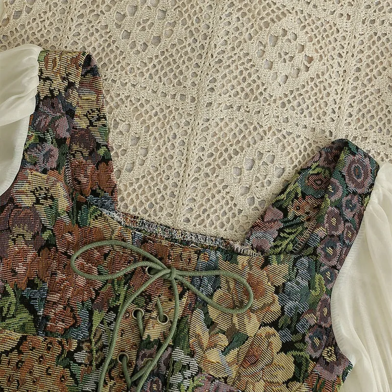 Floral Countryside Style Bustier Tapestry Blouse