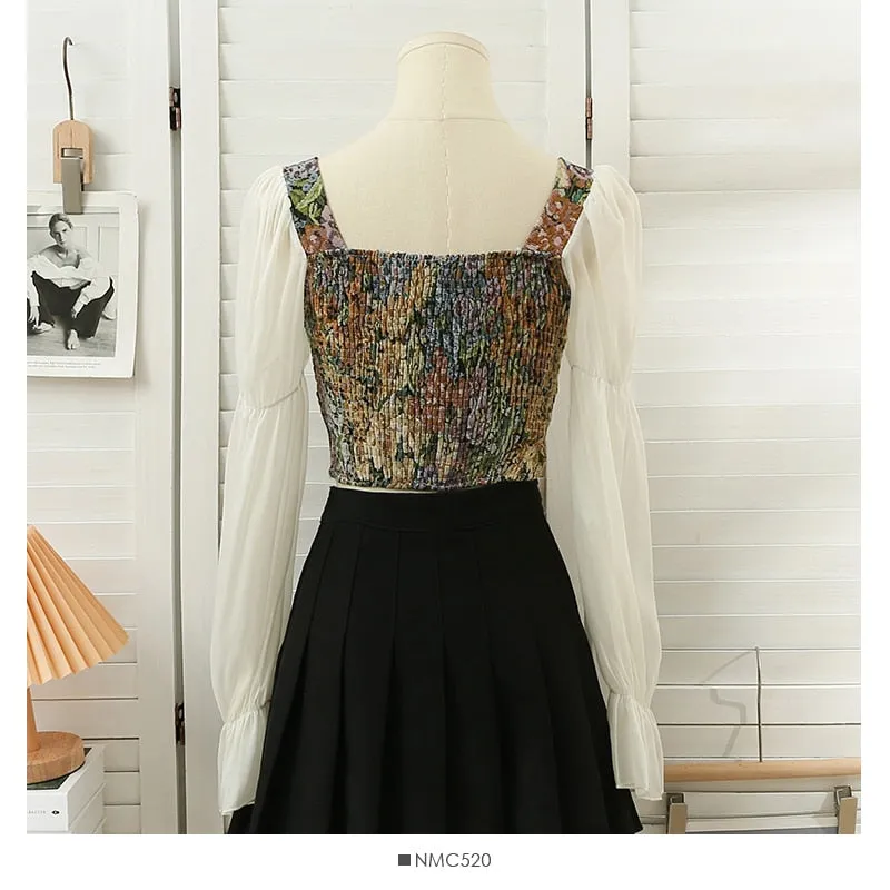 Floral Countryside Style Bustier Tapestry Blouse