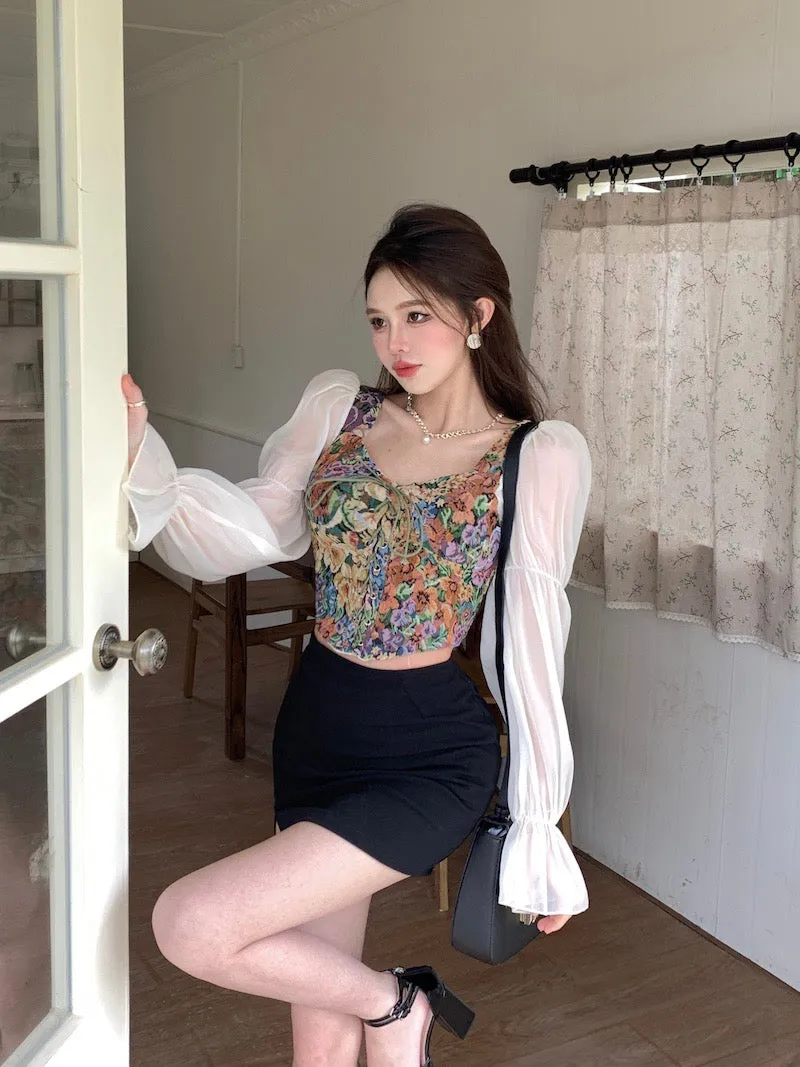 Floral Countryside Style Bustier Tapestry Blouse