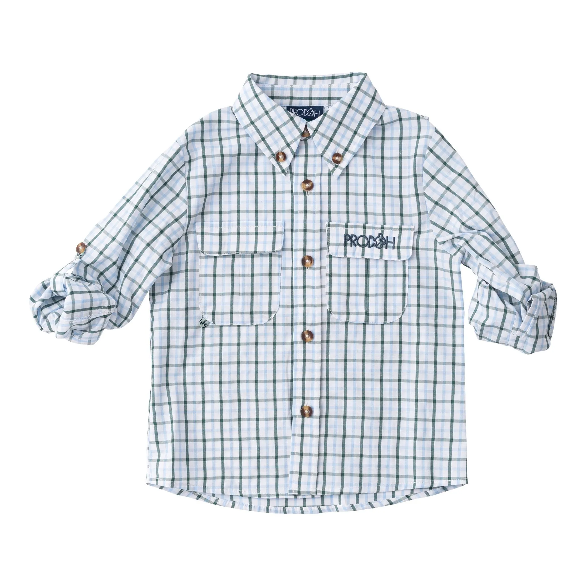 Founders Fishing Shirt, Green and Blue Windowpane