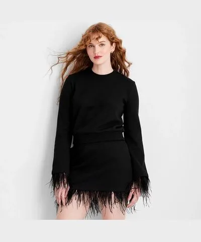 Future Collective Women's Crewneck Feather Trim Sweater