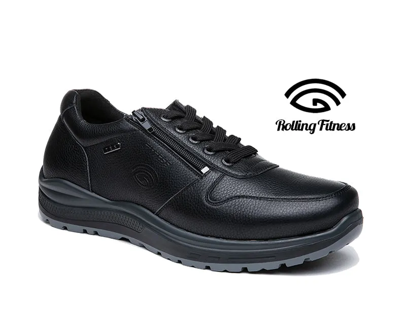 G-Comfort Men's Wide Black Leather Water Repellent Shoes with Laces - R1282S