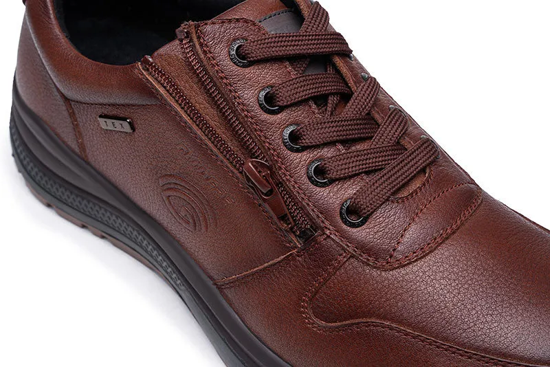 G-Comfort Men's Wide Cognac Leather Shoes - Water Repellent, Laced [Result]