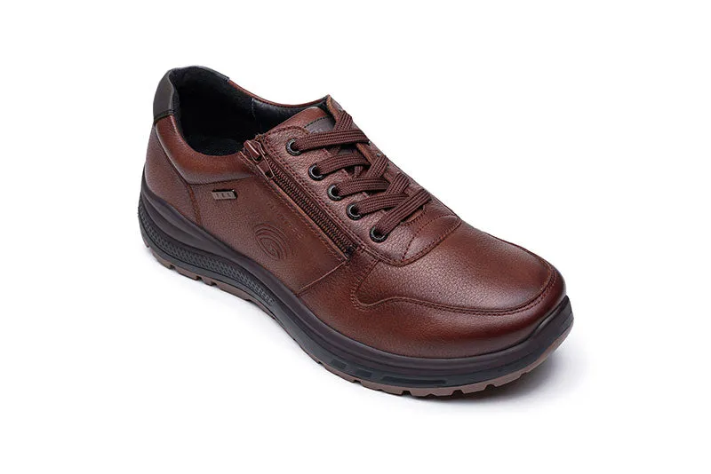 G-Comfort Men's Wide Cognac Leather Shoes - Water Repellent, Laced [Result]