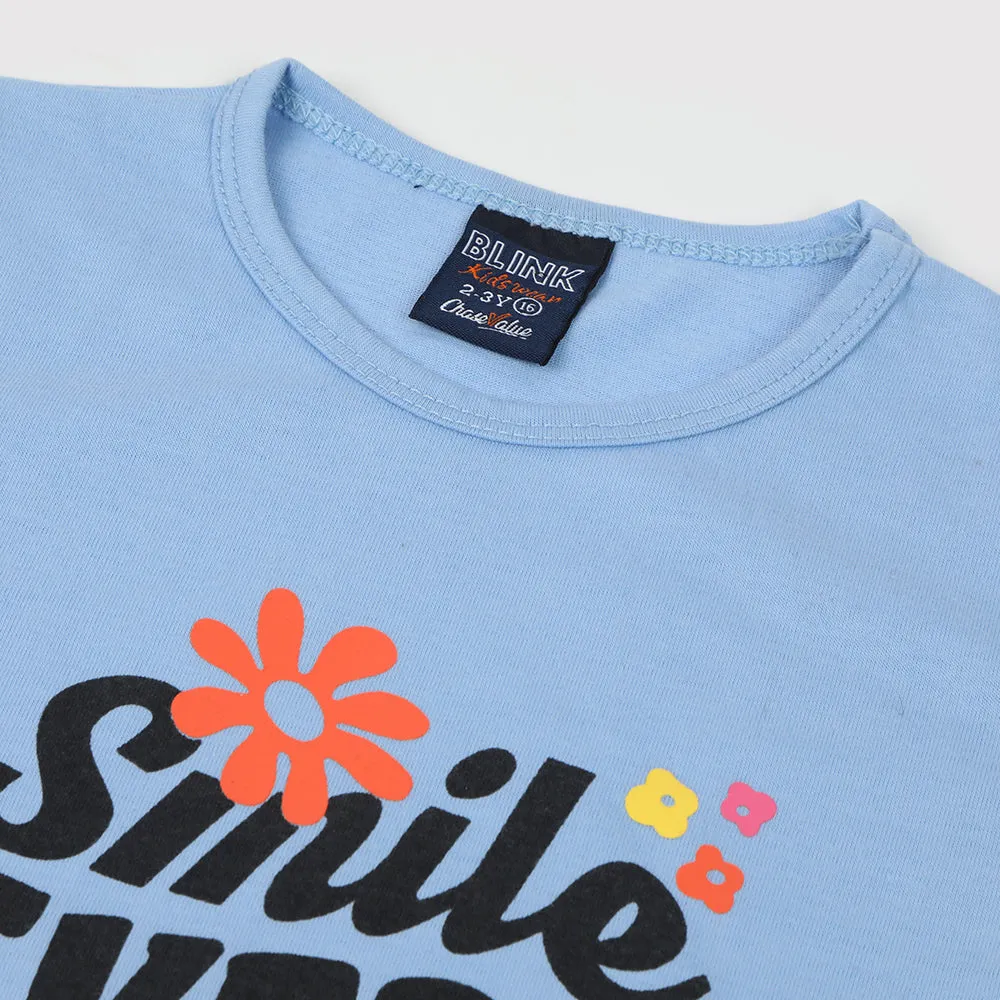 Girls Sky Blue Half Sleeves T-Shirt