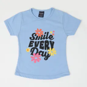 Girls Sky Blue Half Sleeves T-Shirt