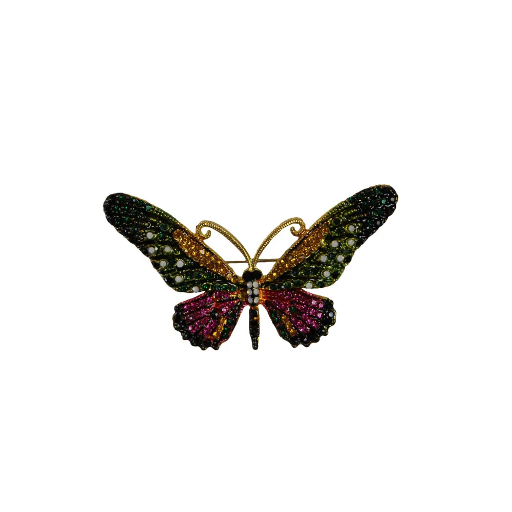 Green Pink Butterfly Floral Lapel Pin for Blazer or Shirt