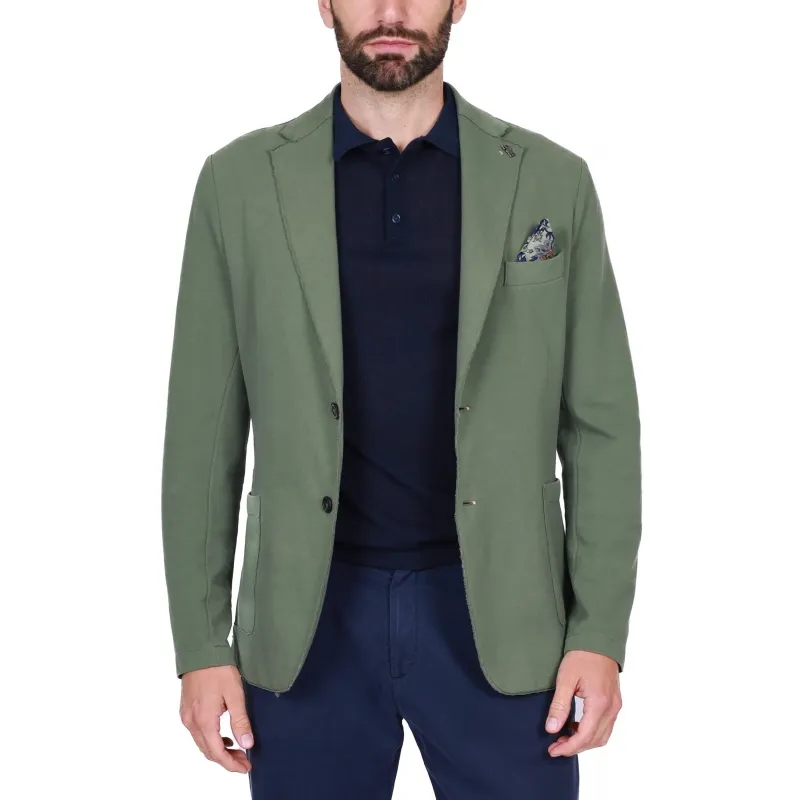 Green, Stretch Jersey Single-breasted Blazer