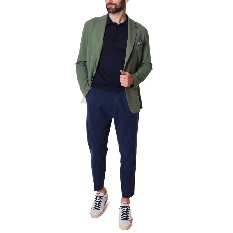 Green, Stretch Jersey Single-breasted Blazer