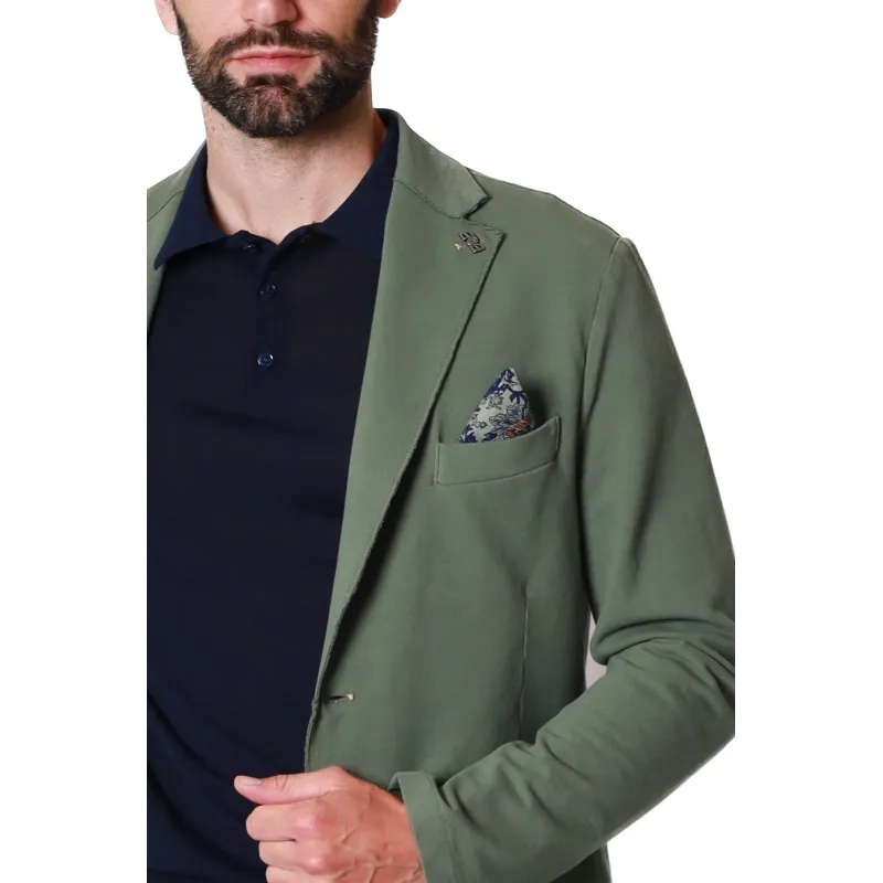 Green, Stretch Jersey Single-breasted Blazer