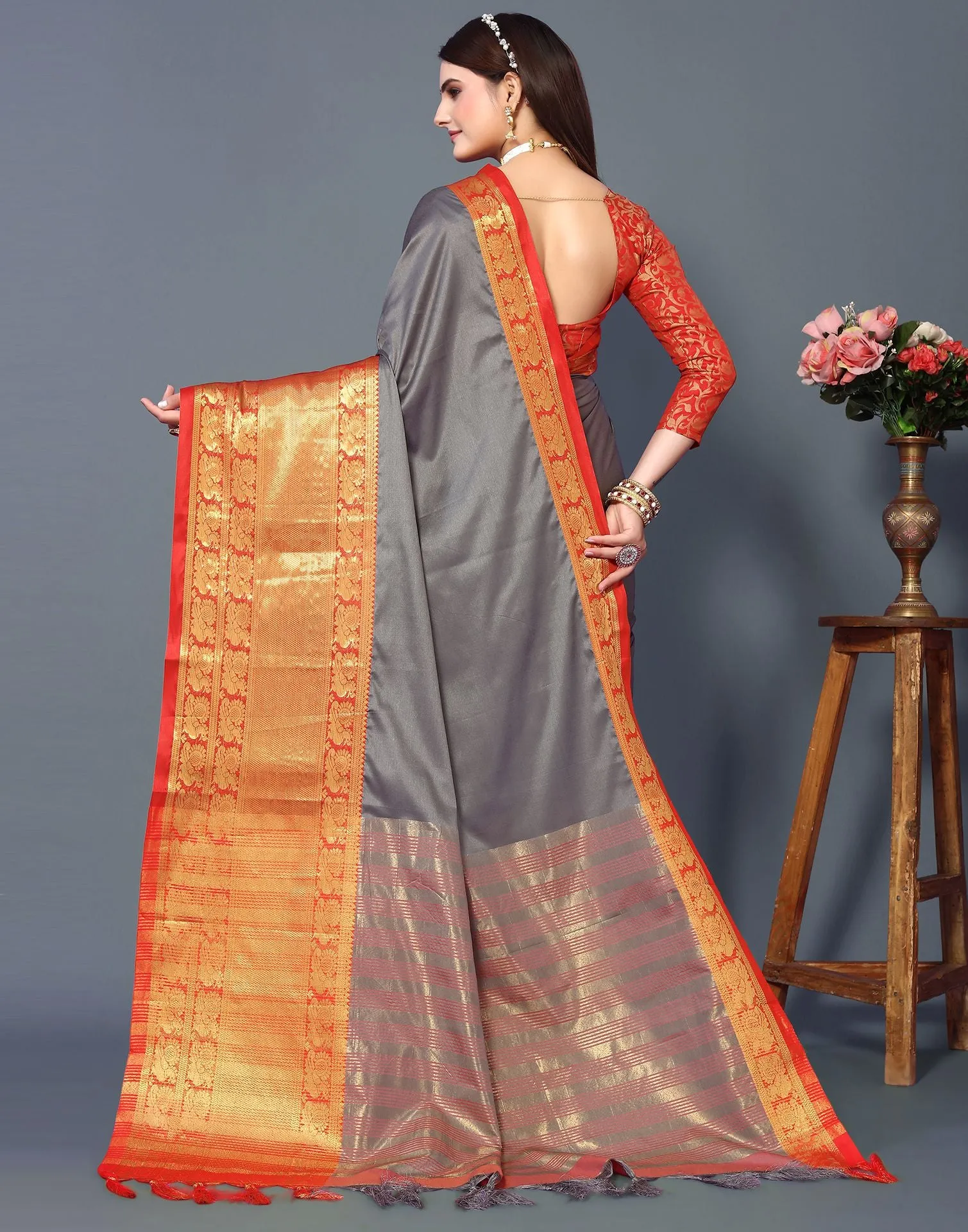 Grey Cotton Saree