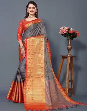 Grey Cotton Saree