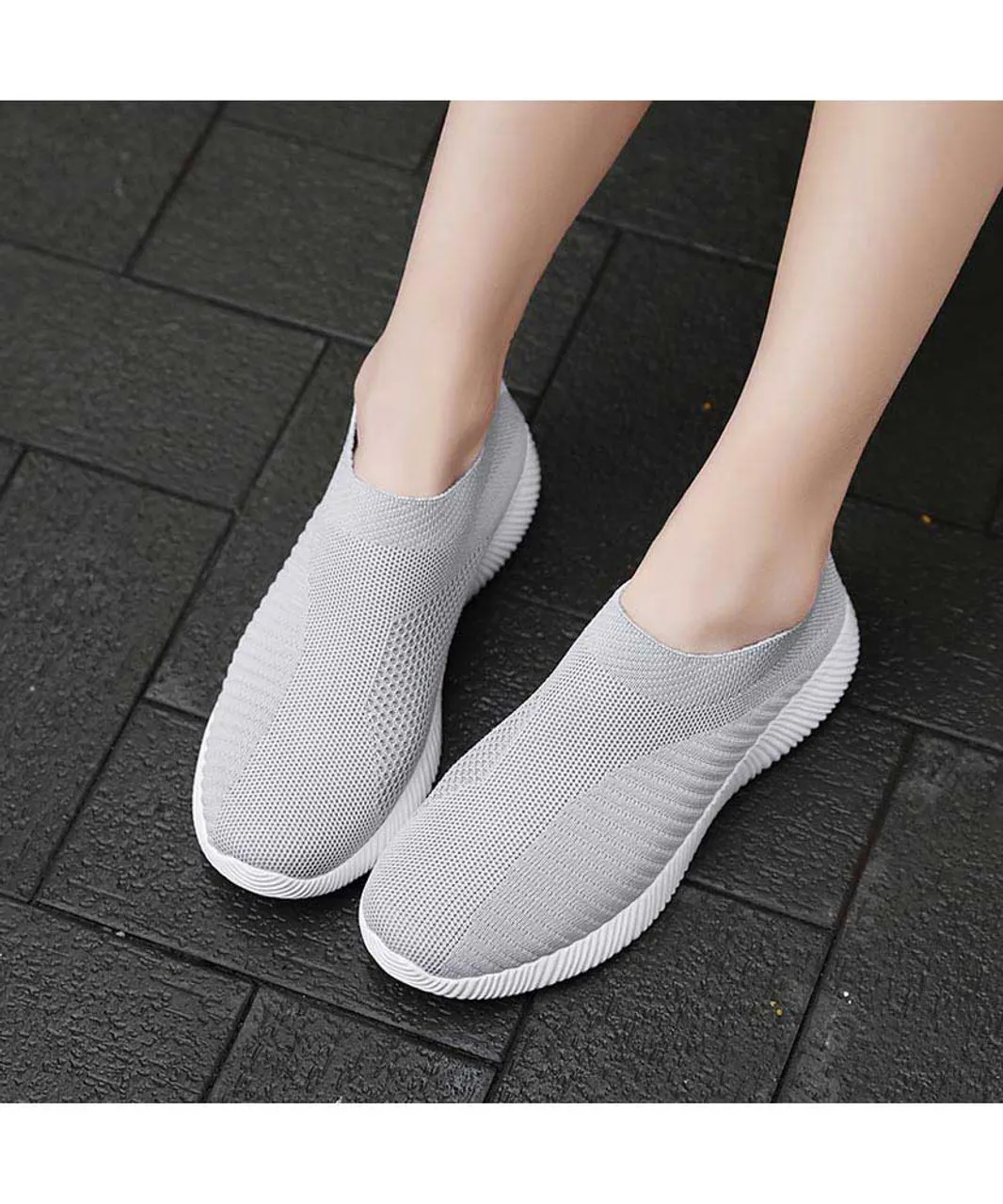 Grey texture stripe slip on shoe sneaker