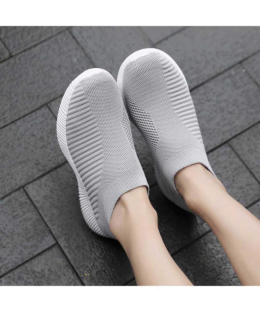 Grey texture stripe slip on shoe sneaker