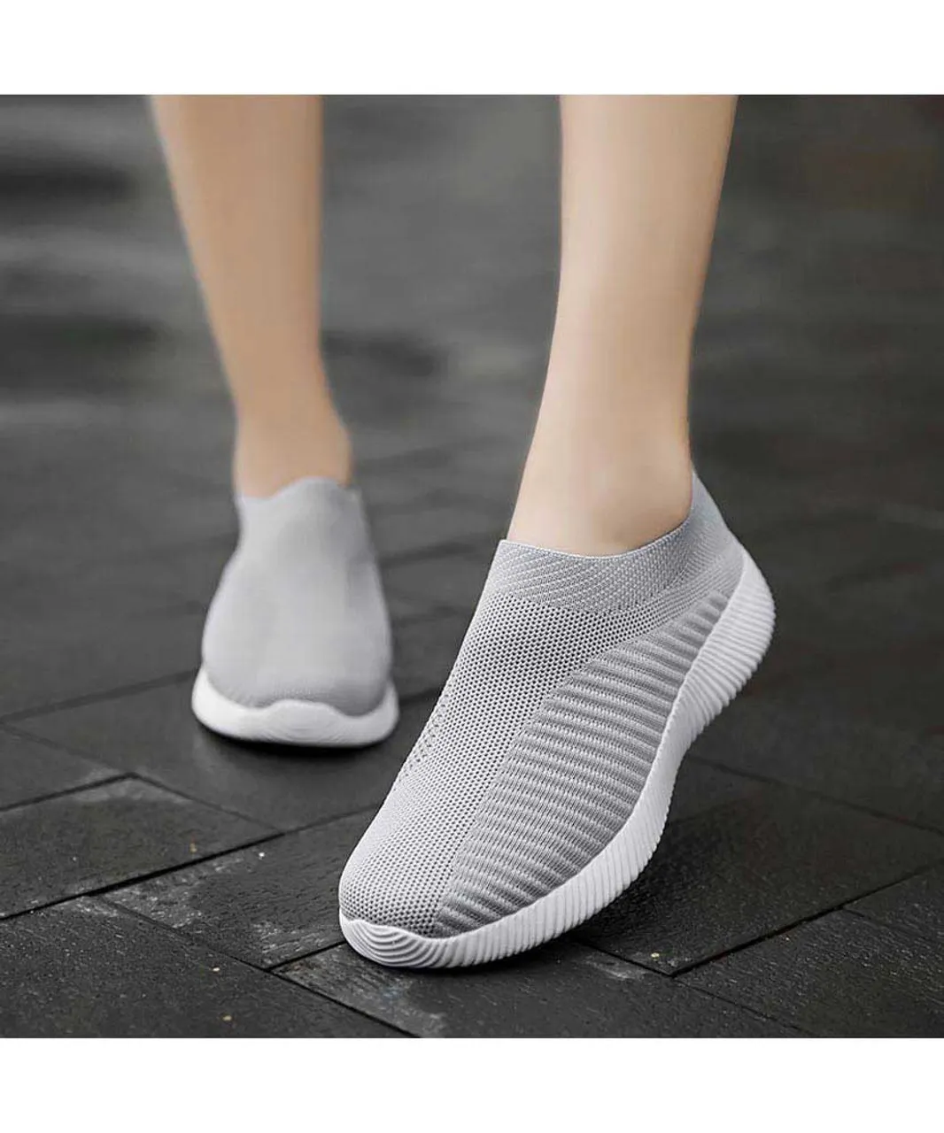 Grey texture stripe slip on shoe sneaker