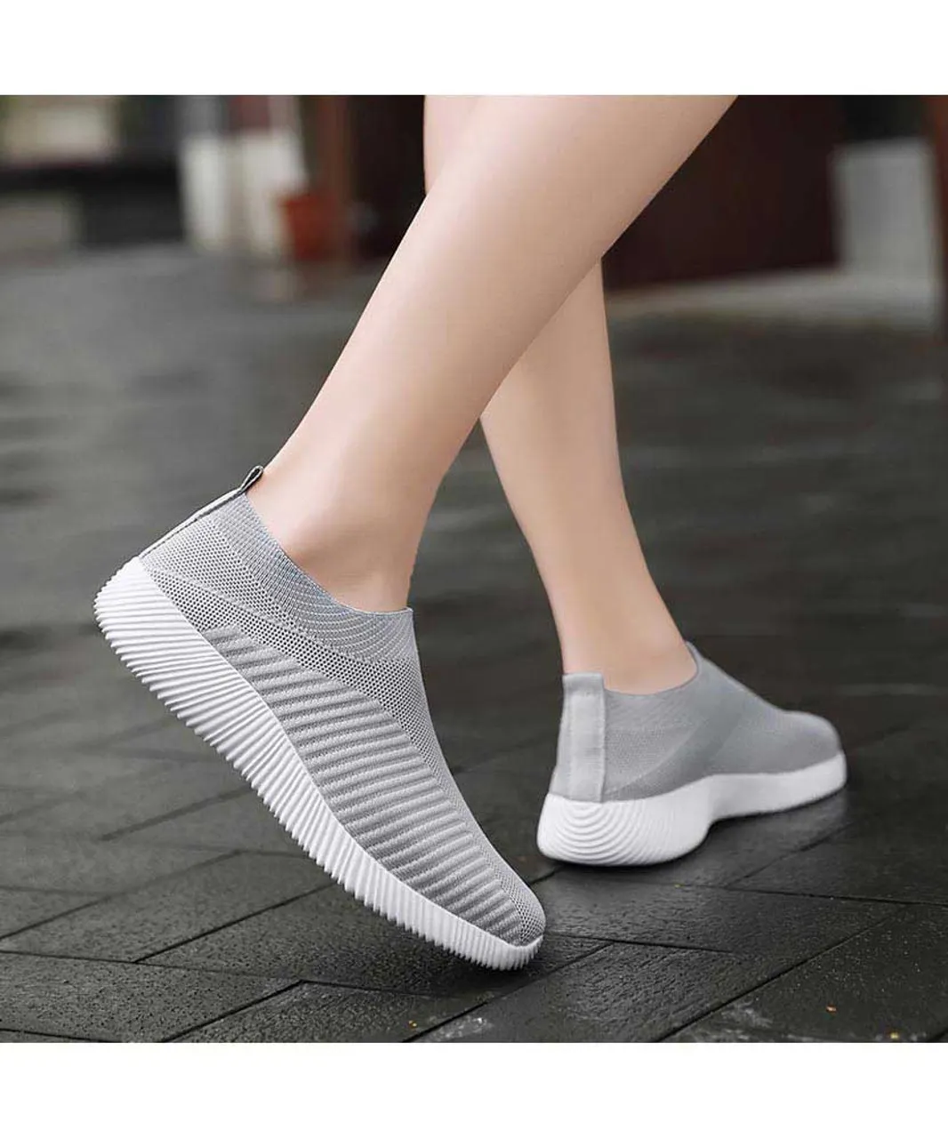 Grey texture stripe slip on shoe sneaker