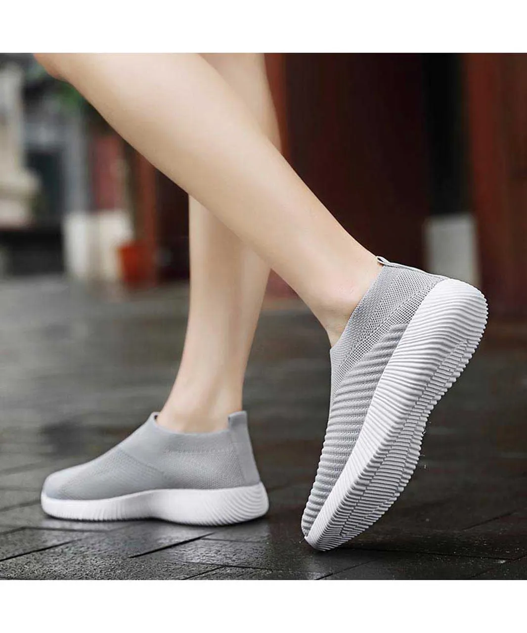 Grey texture stripe slip on shoe sneaker