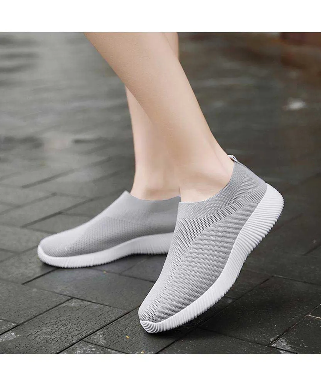 Grey texture stripe slip on shoe sneaker