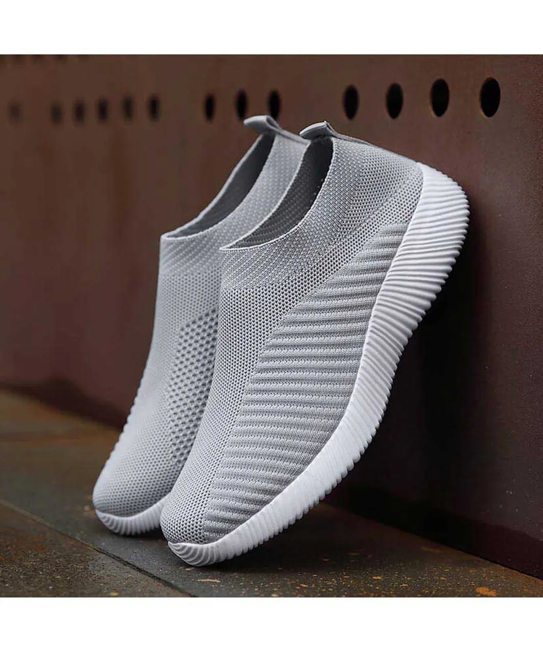 Grey texture stripe slip on shoe sneaker