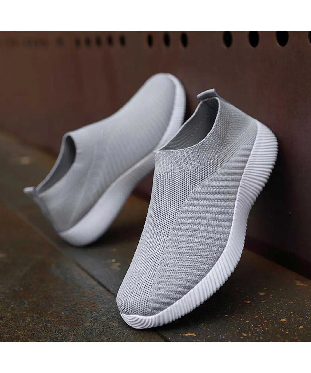 Grey texture stripe slip on shoe sneaker