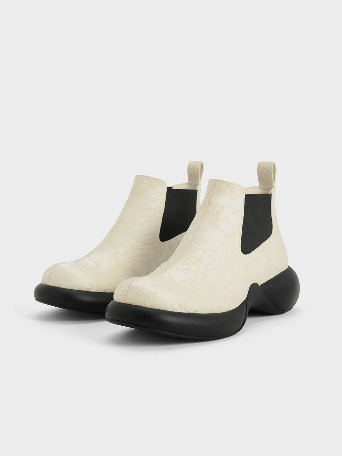 Hallie Textured Ankle Boots - White