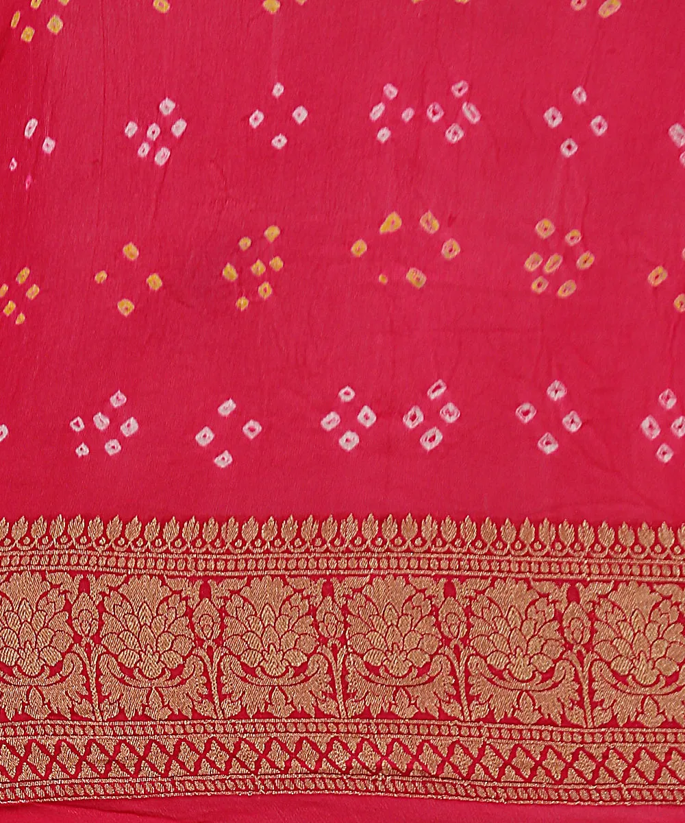 Handloom Pink and Peach Georgette Banarasi Bandhej Saree With Cutwork Weave