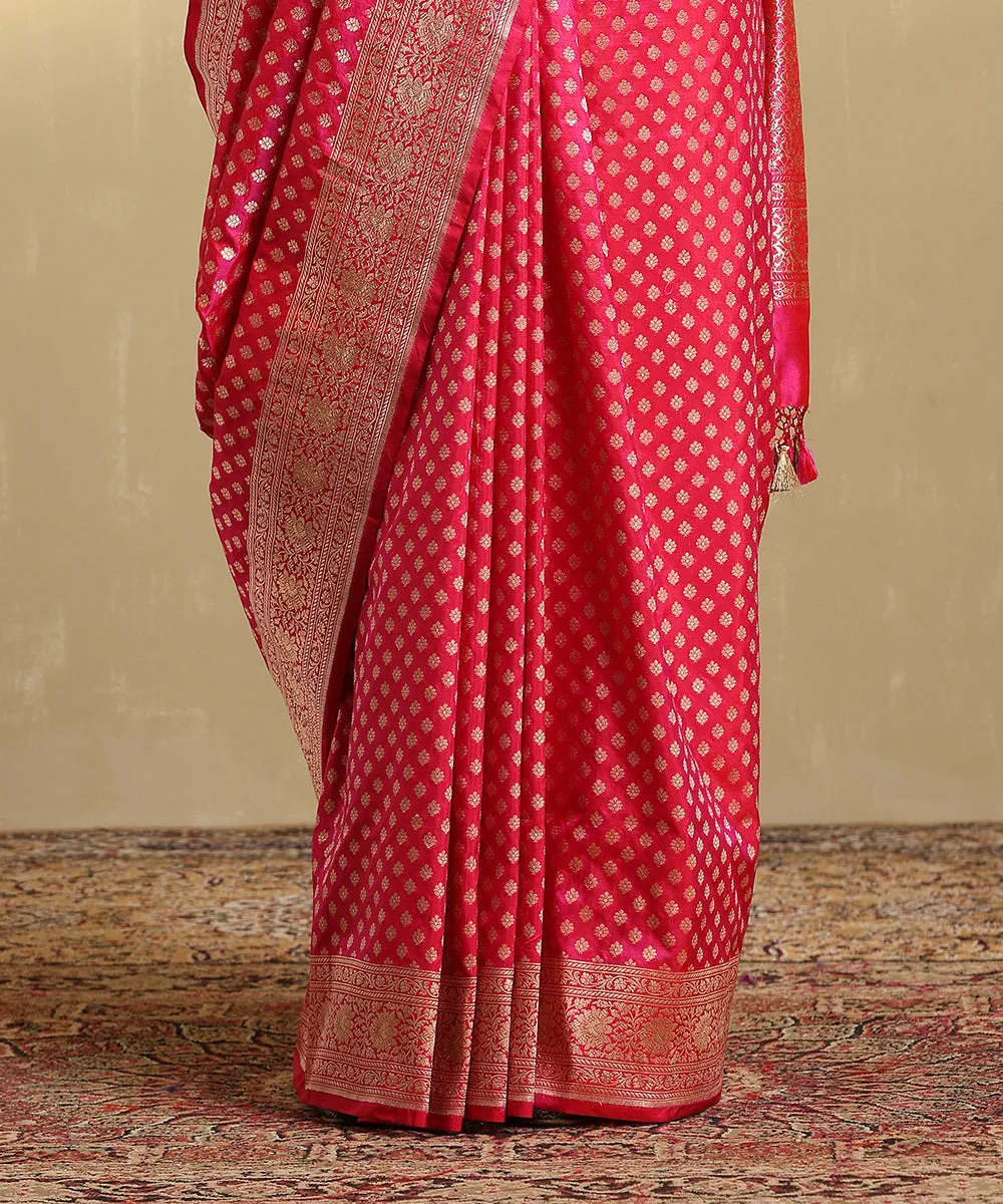 Handloom Pink Pure Katan Silk Jangla Banarasi Saree With Cutwork Booti