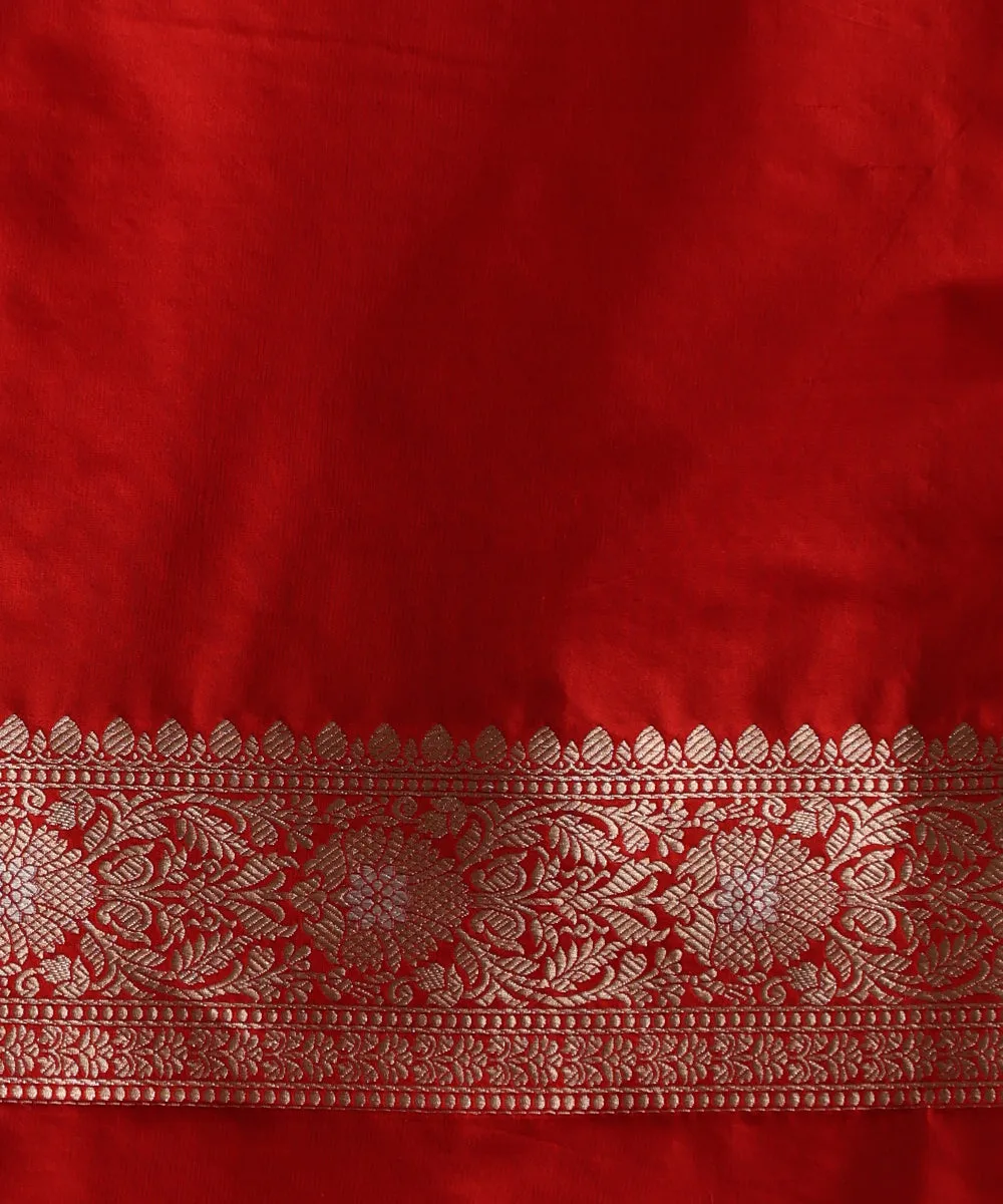 Handloom Red Pure Katan Silk Banarasi Saree With Sona Rupa Cutwork Jaal