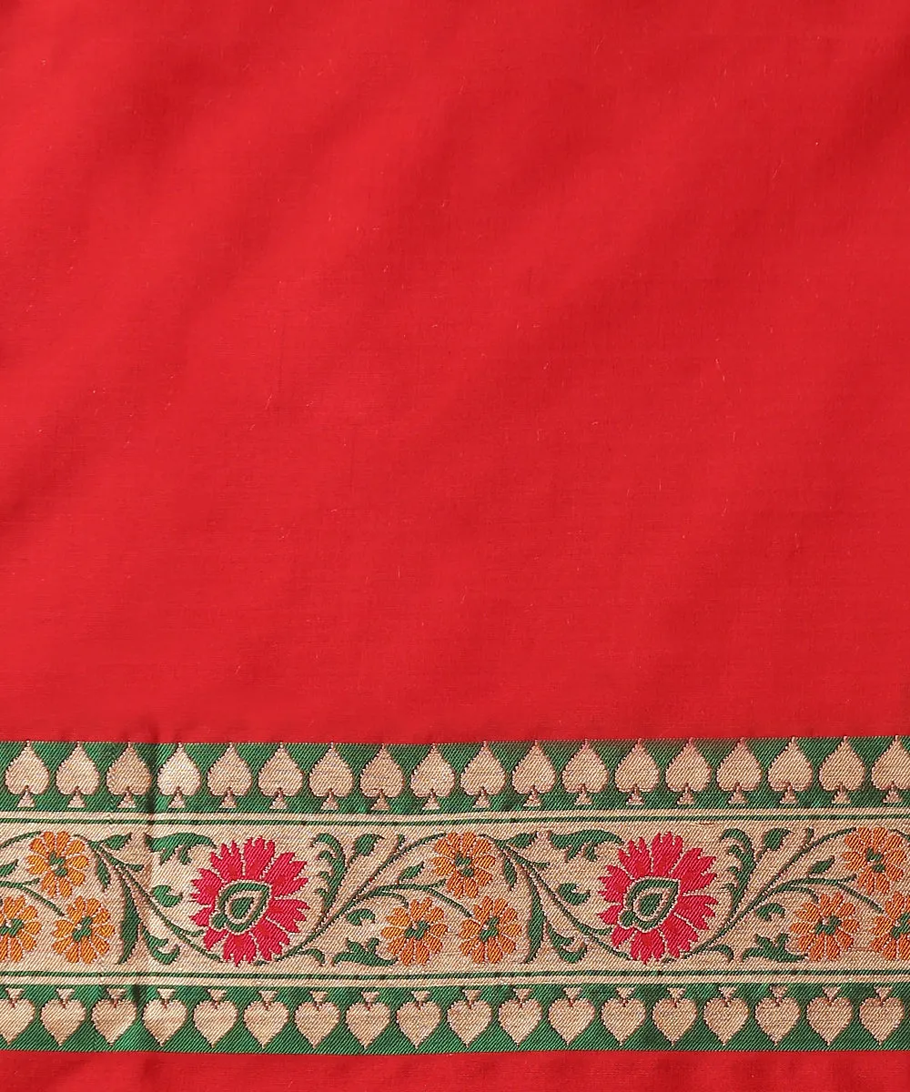 Handloom Red Pure Katan Silk Meenakari Banarasi Patola Saree With Floral Paithani Border