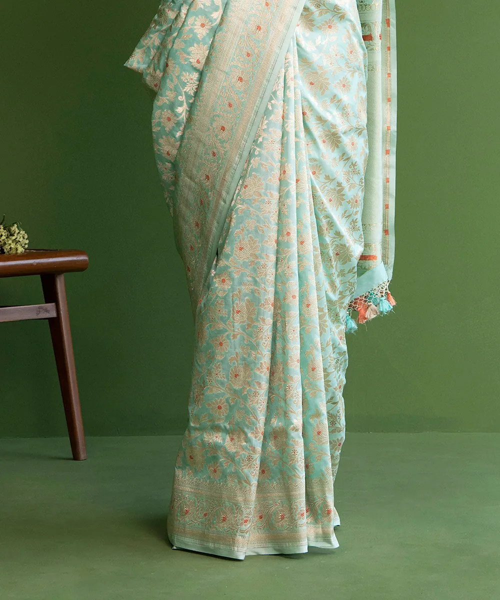 Handloom Sky Blue Pure Katan Silk Banarasi Saree with Meenakari Jangla Design