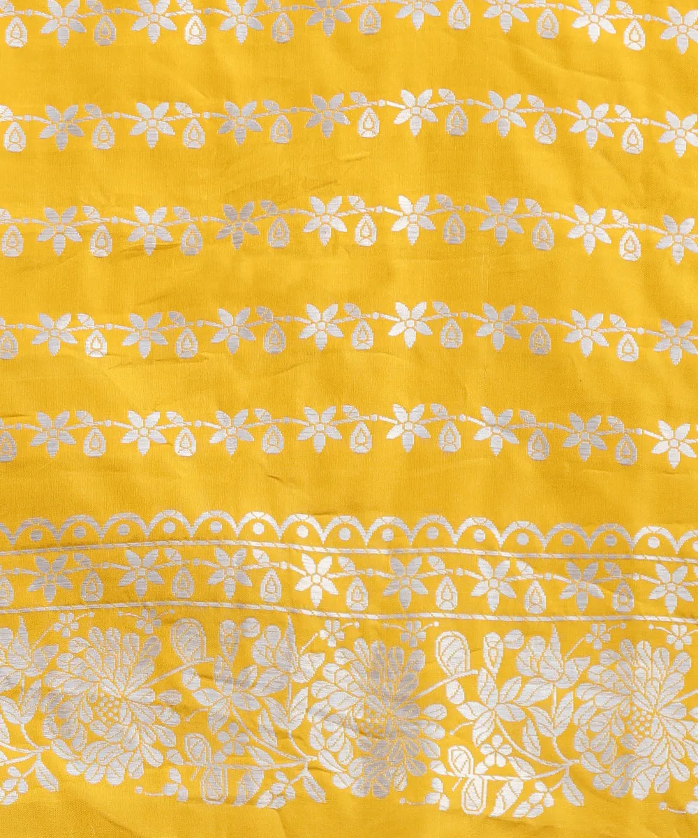 Handloom Yellow Pure Katan Silk Banarasi Saree With Floral Jaal