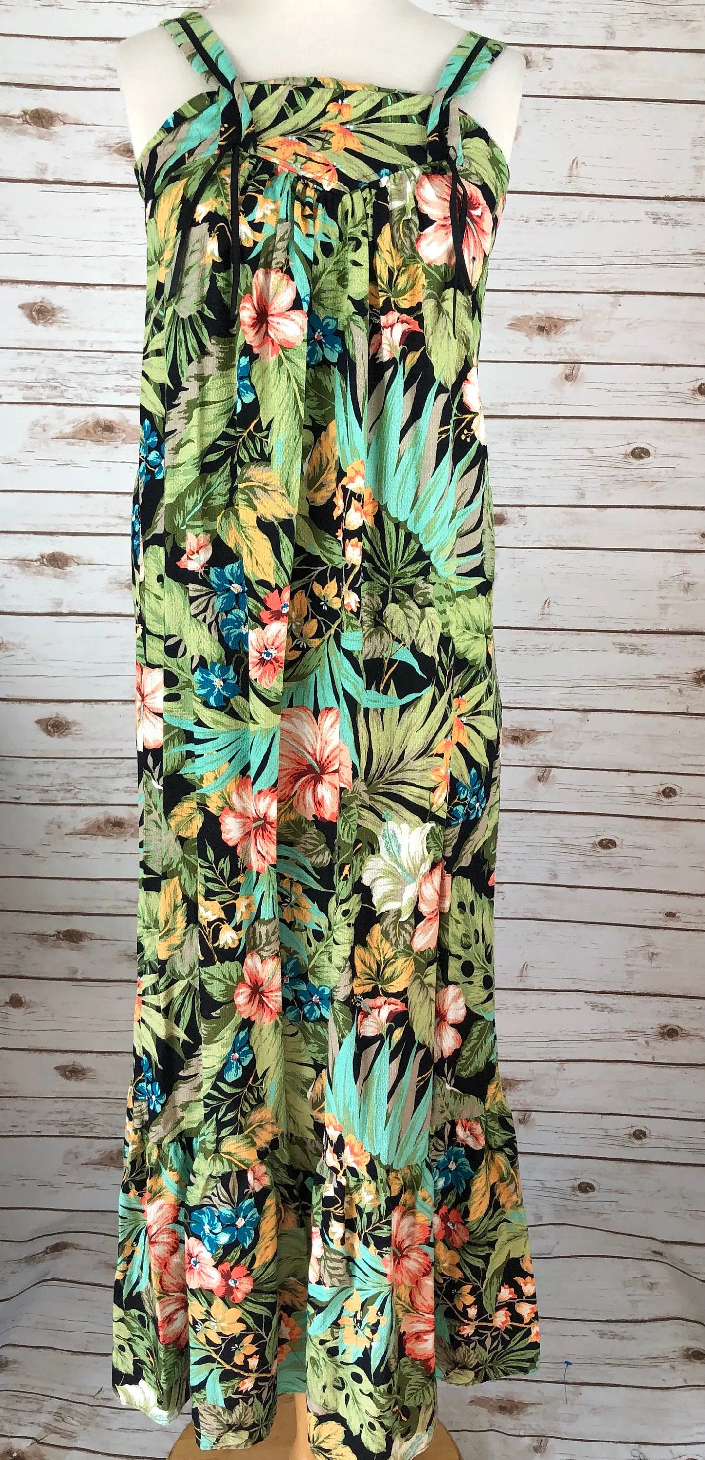 Hawaiian Print Vintage Dress Maxi Floral Hawaii Mermaid Style Boho