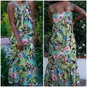 Hawaiian Print Vintage Dress Maxi Floral Hawaii Mermaid Style Boho