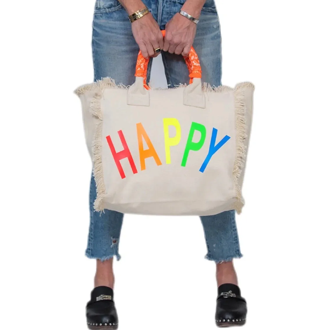 Hip Chik Happy Fringe Canvas Tote Bag