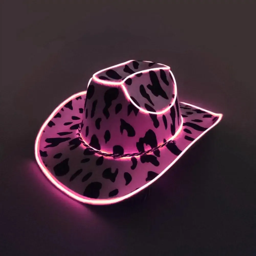 Holiday Light Up Pink Holographic Space Cowgirl Hat for Women.