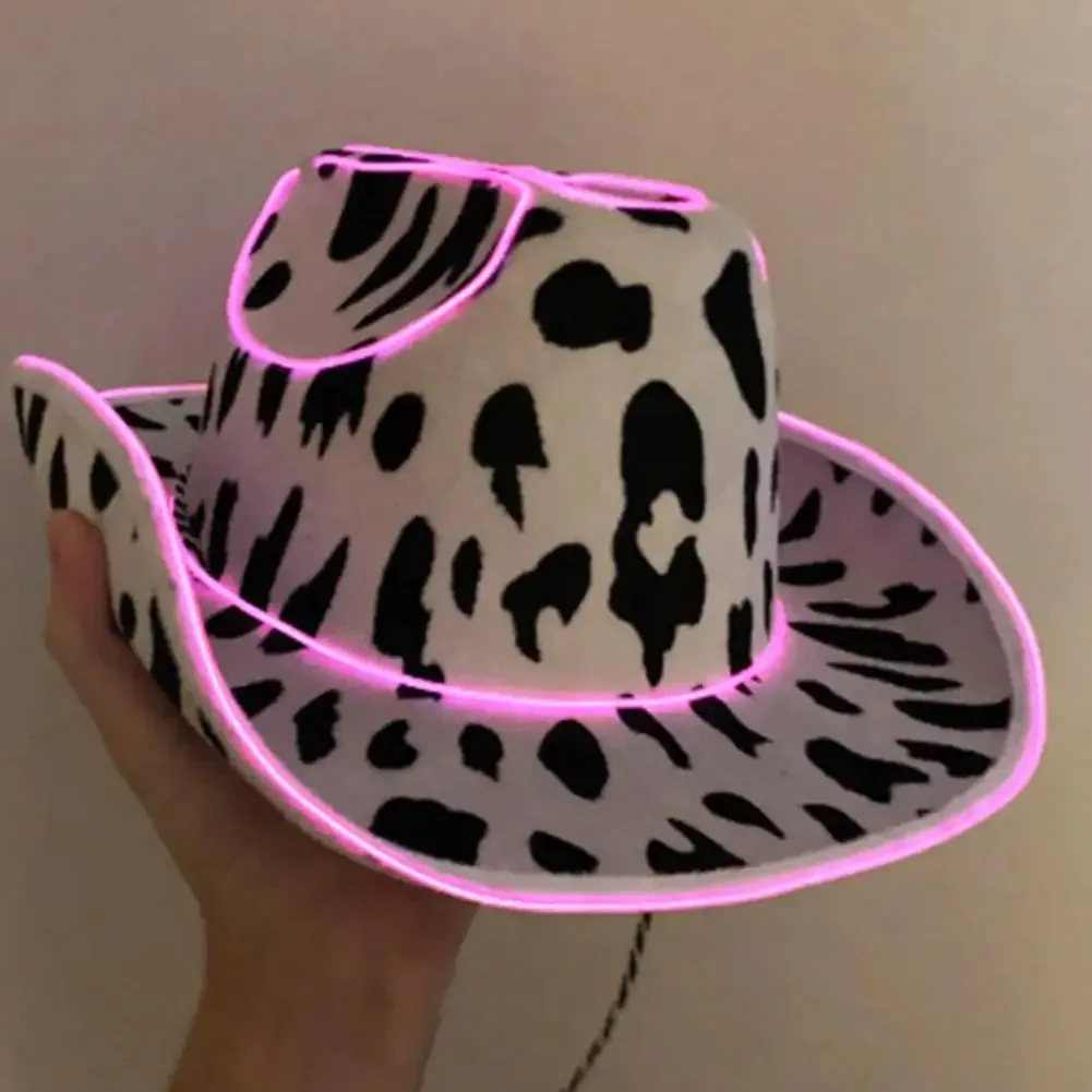 Holiday Light Up Pink Holographic Space Cowgirl Hat for Women.