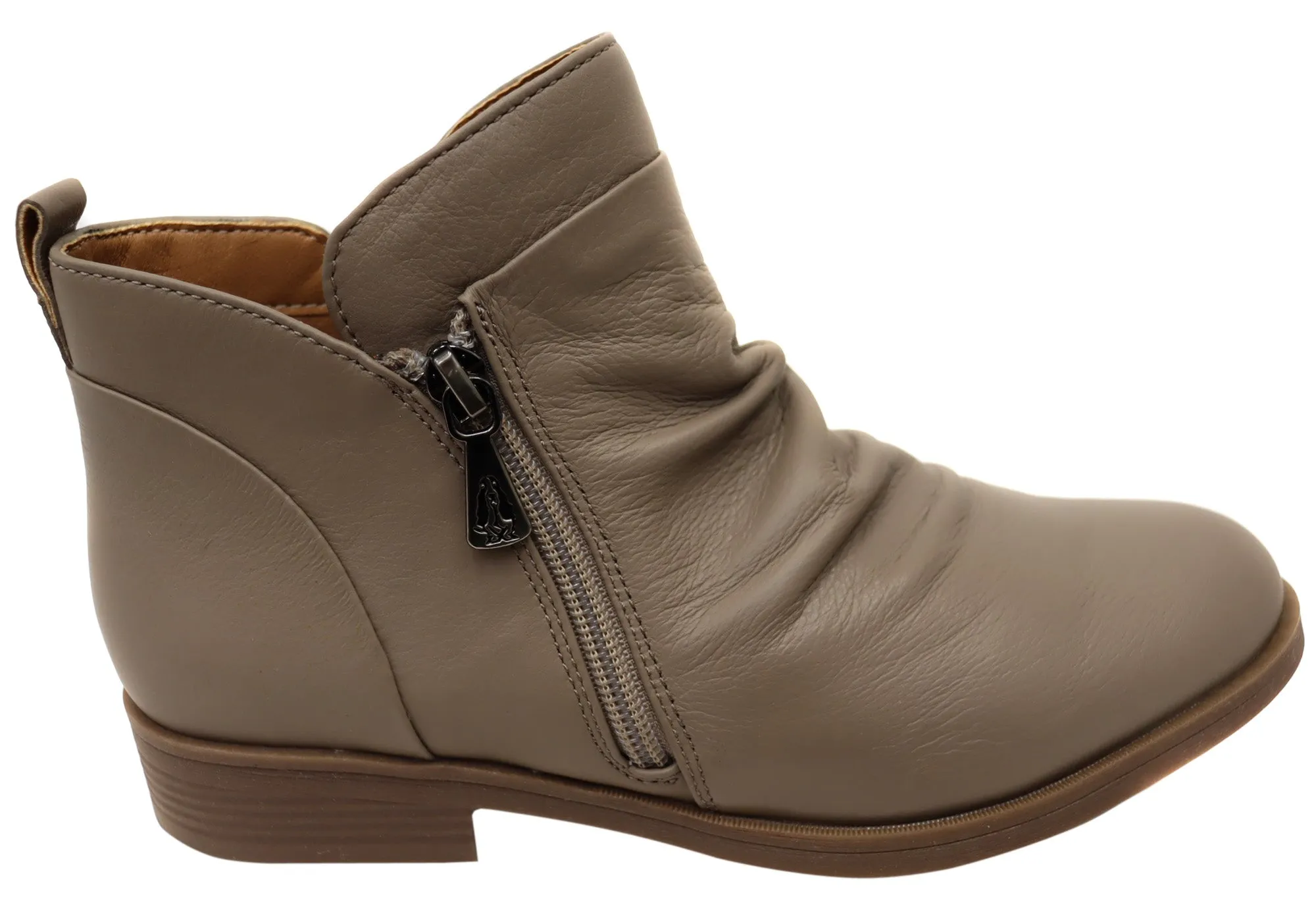 Hush Puppies Chalet Womens Comfortable Taupe Leather Ankle Boots