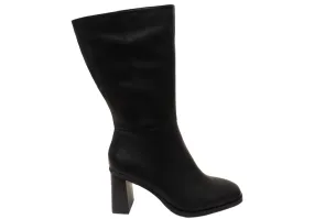 Hush Puppies Patron Womens Leather Heeled Mid Calf Black Boots