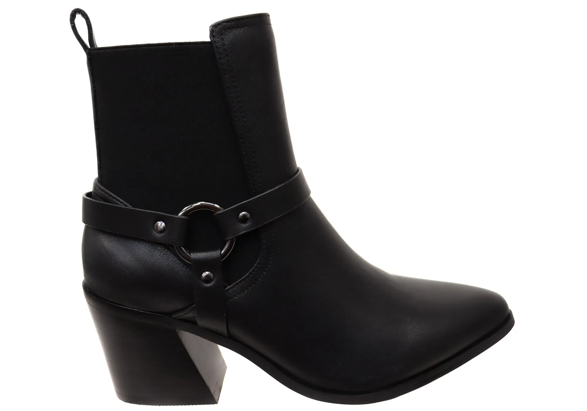 Hush Puppies Vala Harness Womens Leather Mid Heel Ankle Boots