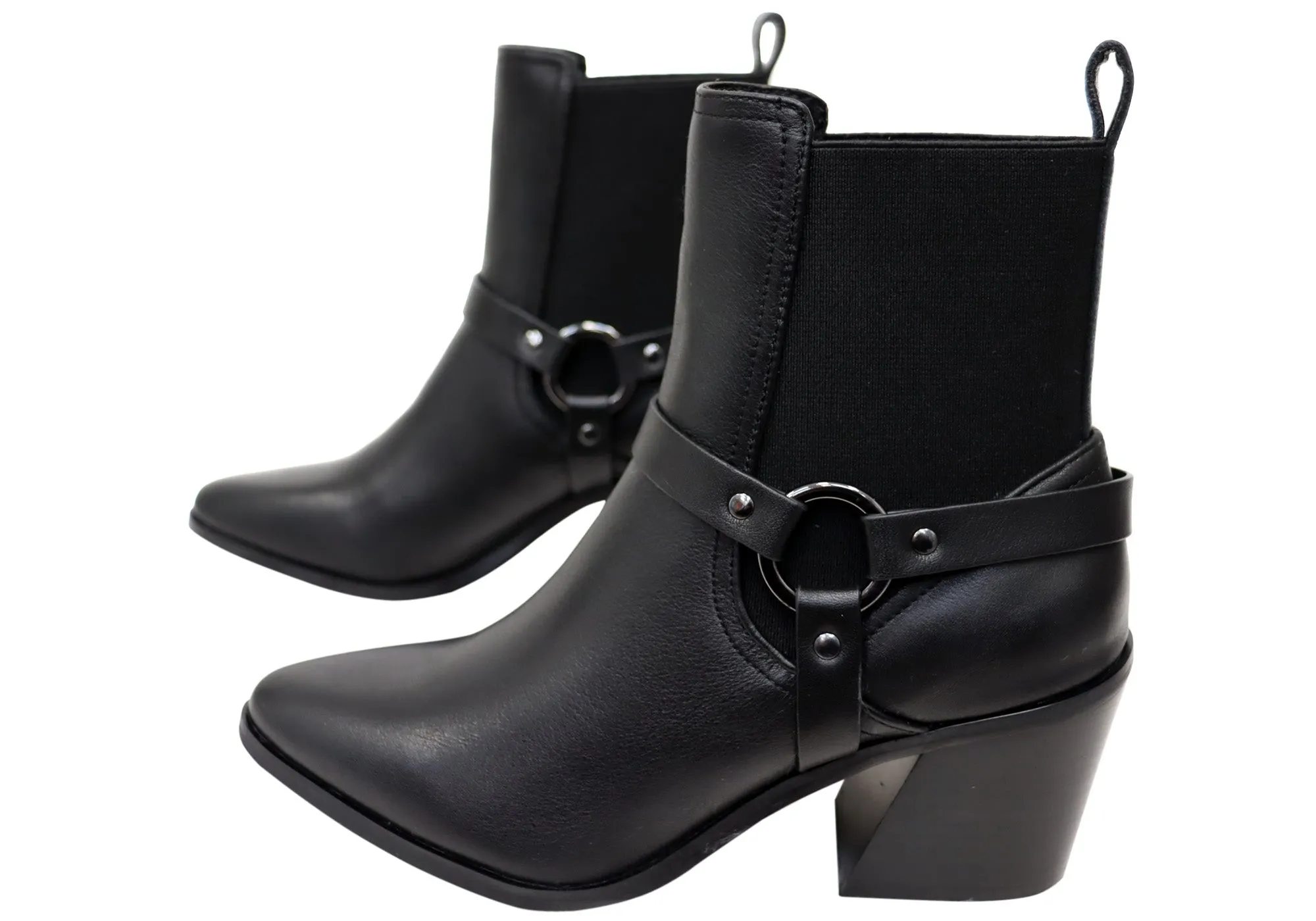 Hush Puppies Vala Harness Womens Leather Mid Heel Ankle Boots