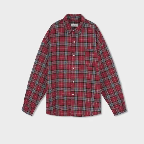 IONSEOUL Plaid Patterns Button-down Unisex Street Style