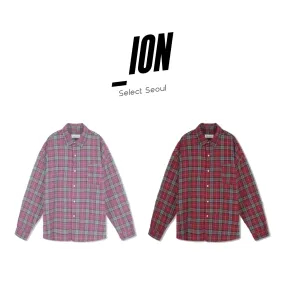 IONSEOUL Plaid Patterns Button-down Unisex Street Style